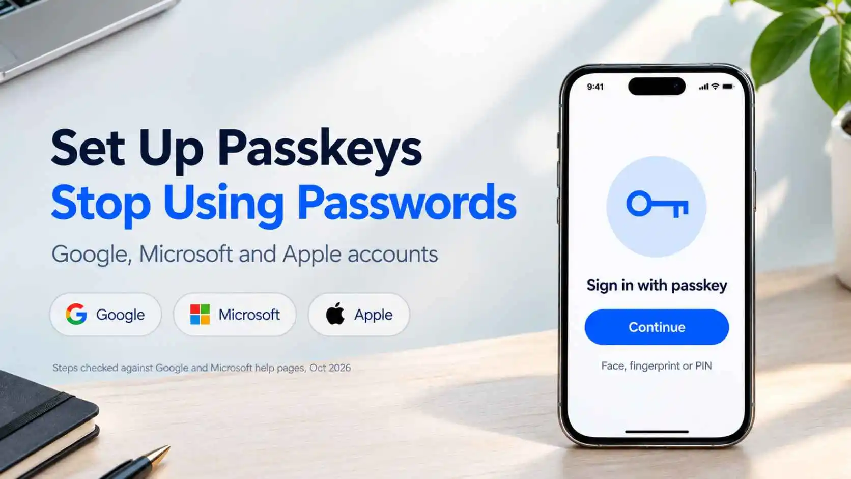 How to set up passkeys on Google, Microsoft and Apple accounts - Learnan Light tutorial